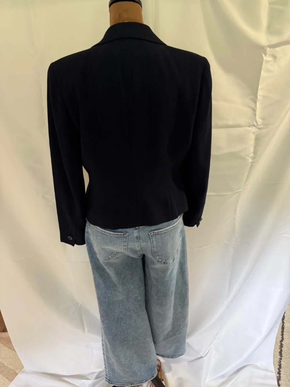 90’s Vintage Christian Dior Navy Double Breasted Cropped Blazer Jacket 4 Petite